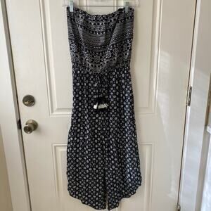 Boho Print Strapless Jumpsuit XS Black and White Print